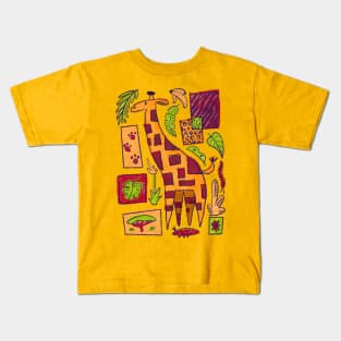 Retro 1950s Midcentury Giraffe Safari Pattern Kids T-Shirt